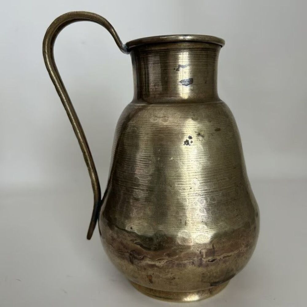 Vintage ARE Hammered Brass Pitcher Small Jug Ewer 6.5" Farmhouse Decor Pre-Owned
